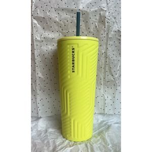New Starbucks Winter 2024 Yellow Soft Touch Geometric SS Cold Cup 24oz